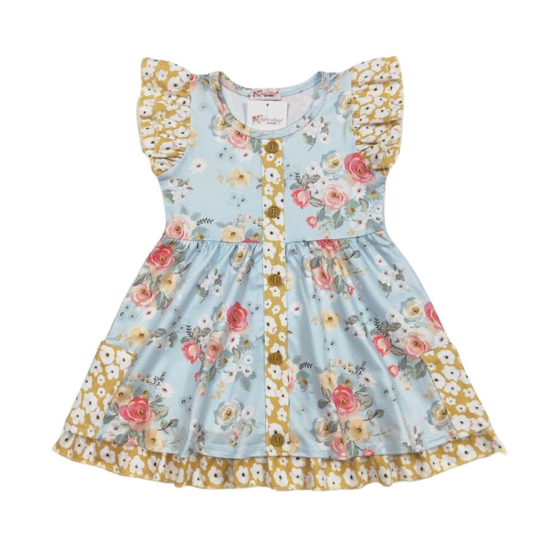 Aqua Antique Floral Dress