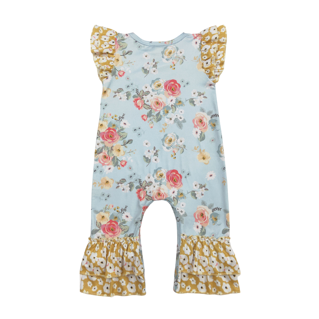 Aqua Antique Floral Romper