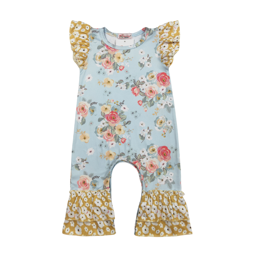 Aqua Antique Floral Romper