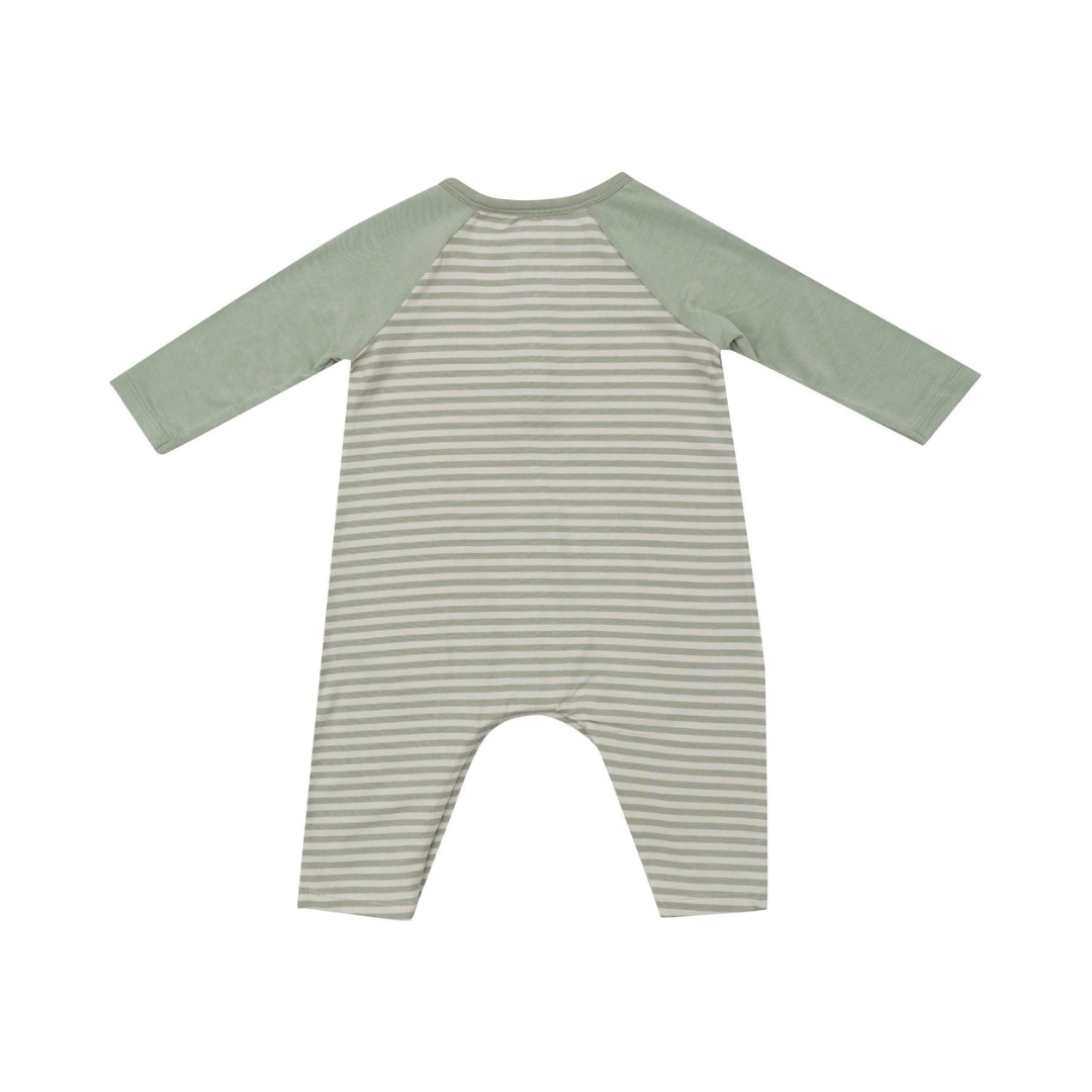 Desert Sage Stripe L/S Raglan Henley Romper