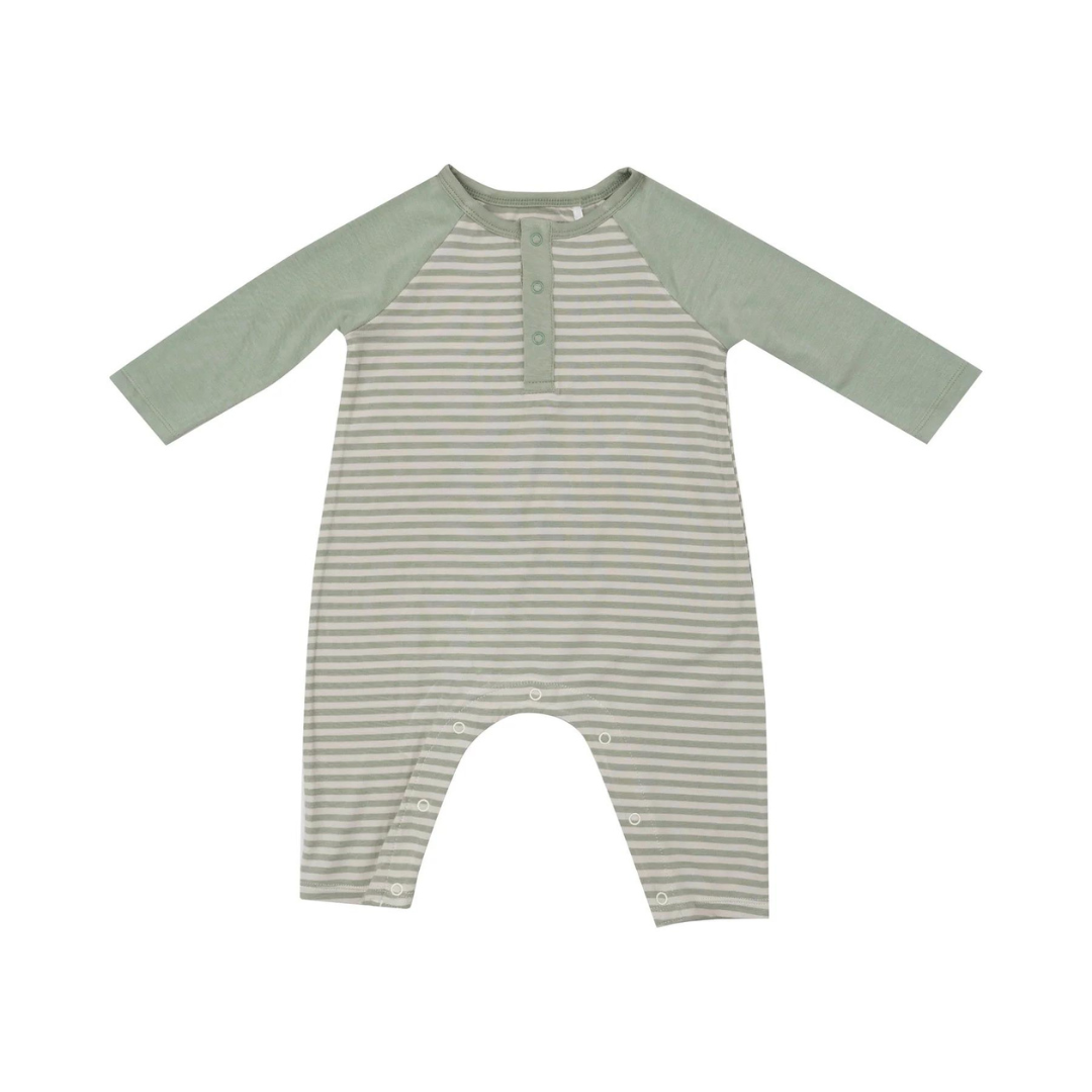 Desert Sage Stripe L/S Raglan Henley Romper