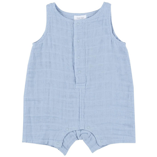 Dusty Blue Solid Muslin Shortie Romper