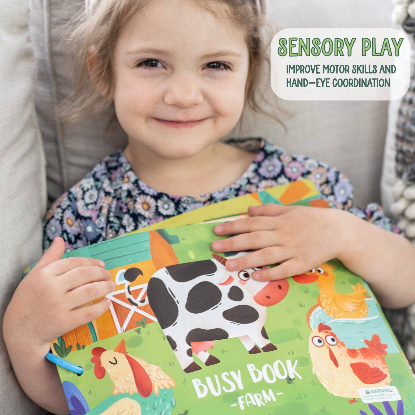 Farm Busy Book for Toddlers - Preassembled with Zipper Pouch - Velcro Matching Activity Book