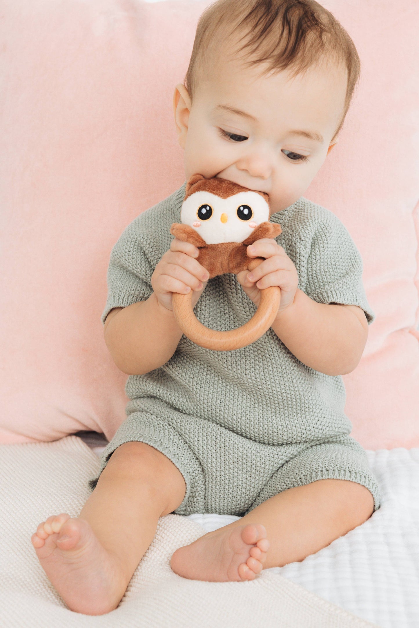 Owl Plush Rattle & Wooden Teether