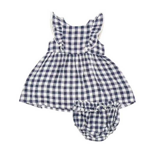 Gingham Navy Ruffle Dress & Diaper Cover