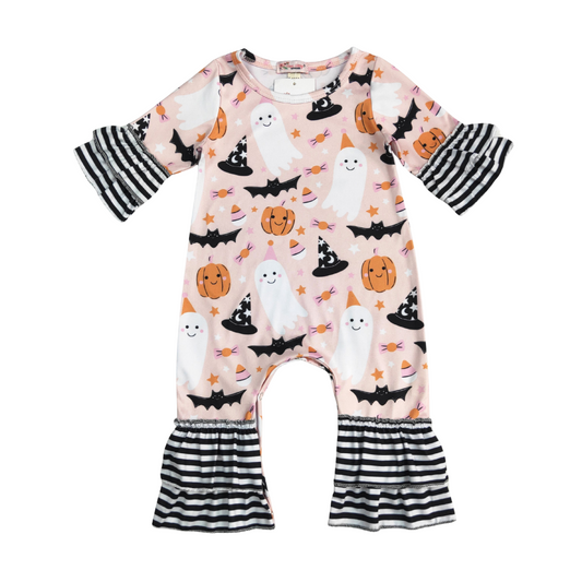Halloween Stripes Ruffled Romper