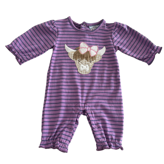 Highland Cow Applique Girls Romper