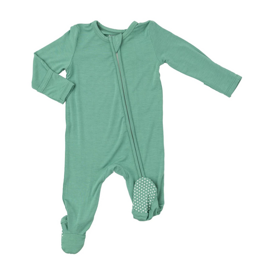 Malachite Green Solid 2 Way Zipper Footie