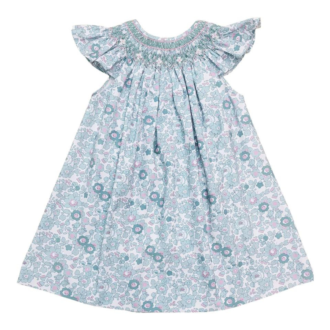 Marie Teal Green Floral Print Smocked Dress