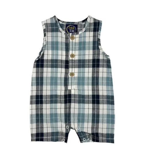 Navy Plaid Boys Shortall