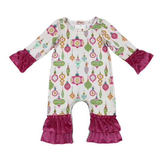 Pink Ornaments Ruffled Romper