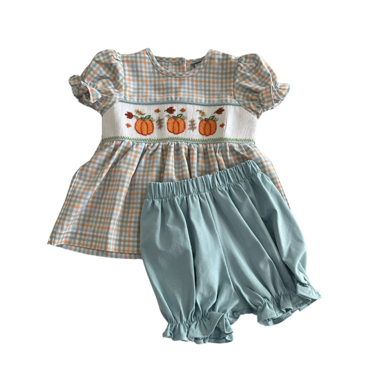 Pumpkin Smocked Bloomer Set