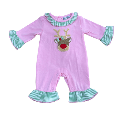 Reindeer Applique Girls Romper