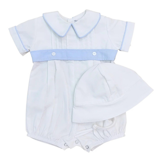 White Pleated w/ Blue Belt Set