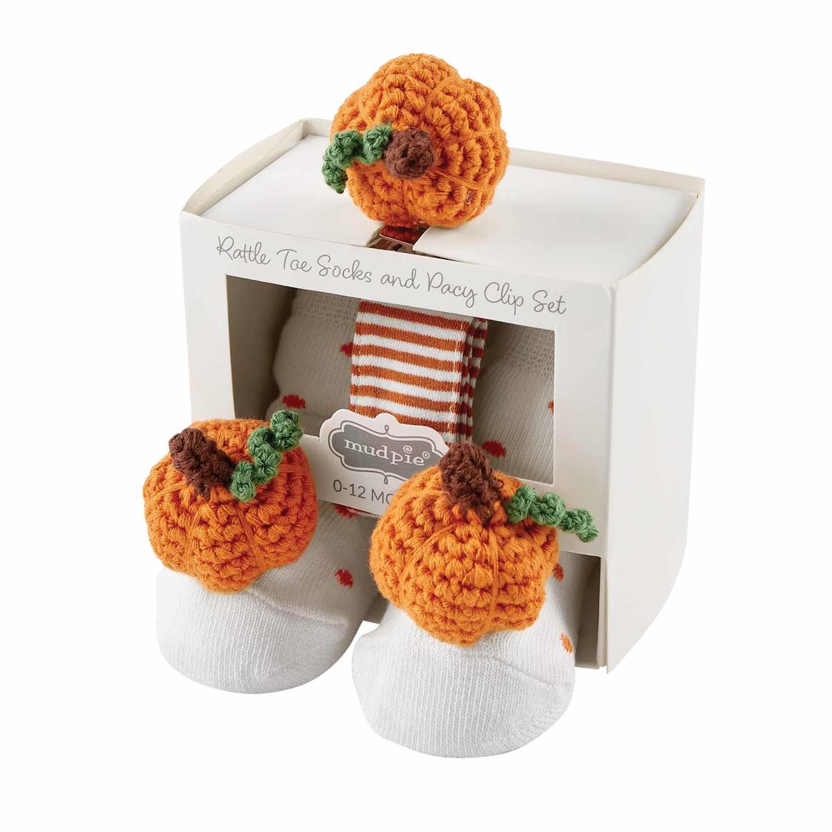 Pumpkin Pacifier Clip & Rattle Sock Set